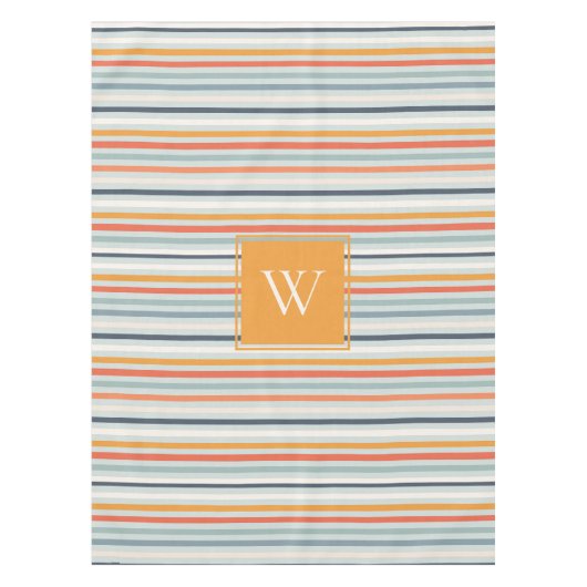 Nappe Cute Dusky Orange Bleu Motif rayé ocre (Devant)