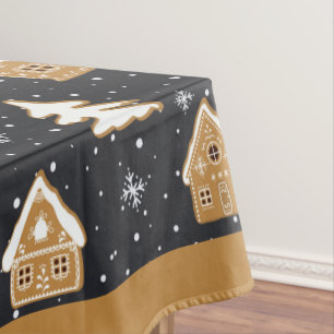 Nappe Cute Gingerbread Village Fir Trees Bleu Noël