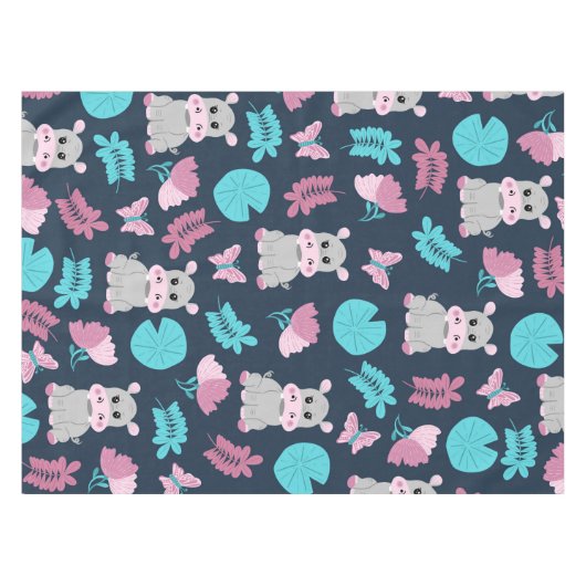 Nappe Cute rose Turquoise Hippo Papillon Floral Lily Pad (Devant (Horizontal))