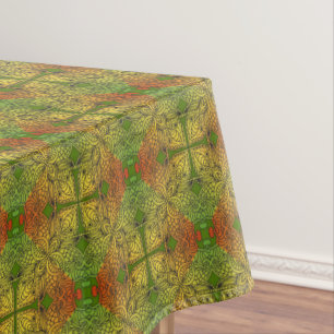 Nappe Damas bohème en vert jaune orange rétro