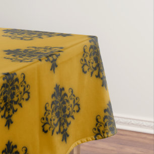 Nappe Damas noir sur motif jaune moutarde