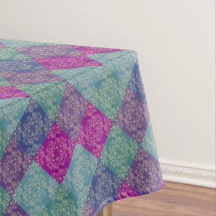 Nappe Damask Peacock Blocs Purple Turquoise Bleu