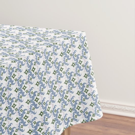 Nappe damassé bleu et vert ornement pointillisme (In Situ)