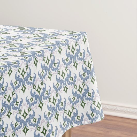 Nappe damassé bleu et vert ornement pointillisme (In Situ)