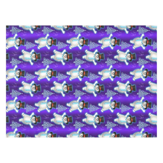 Nappe Dancing Snowmen Bleu Noël (Devant (Horizontal))