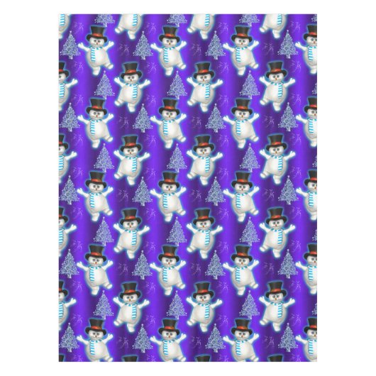 Nappe Dancing Snowmen Bleu Noël (Devant)