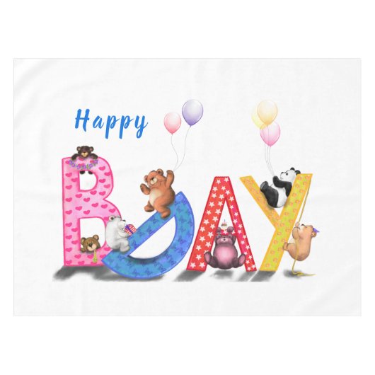 Nappe d'anniversaire avec fête d'ours en peluche b (Devant (Horizontal))