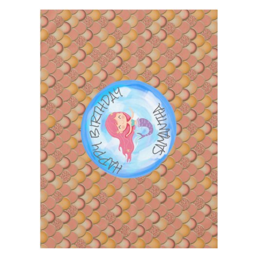 Nappe d'anniversaire Sirène Brun Orange Écailles (Devant)