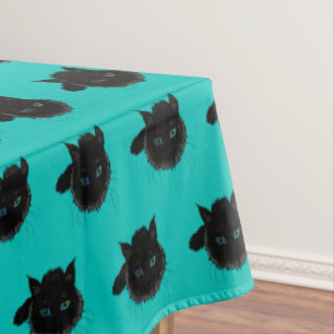 Nappe de chat noir bleu vert teint bleu