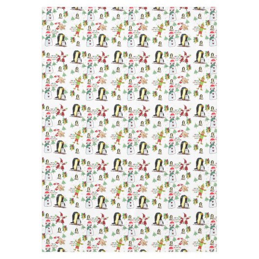 Nappe de Noël, Pingouin, Snowman, Elfe (Devant)