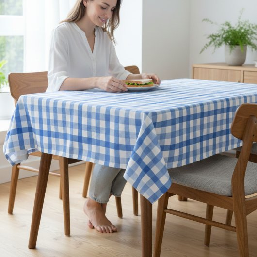 Nappe de table à motif bleu ciel et blanc pour sal