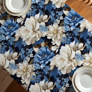 Nappe de table fleurie ivoire bleu tendance élégan
