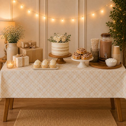 Nappe de Table pour Baby Shower Gingham Beige Neut