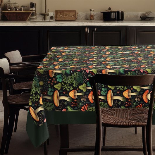 Nappe de table vintage forestière, motif champigno