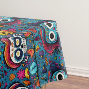 Nappe Dia de Muertos, motif de crânes de sucre bleu