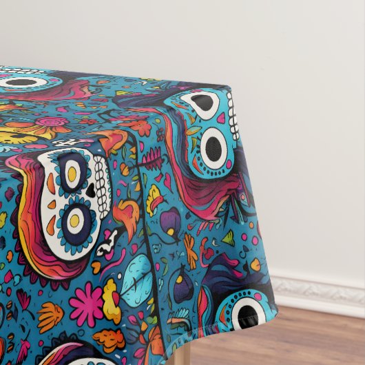 Nappe Dia de Muertos, motif de crânes de sucre bleu (In Situ)