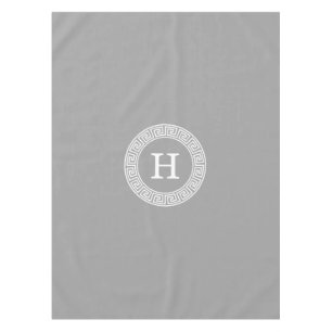 Nappe Dk Grey Wht Gris Clé Grecque Rnd Cadre Initial Mon