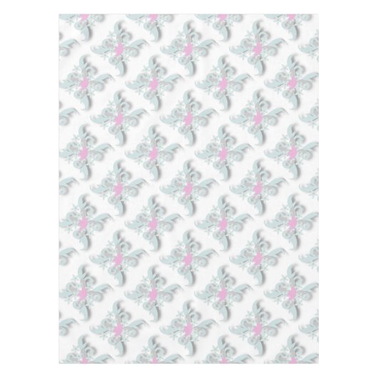 Nappe Dove rose avec Fleurs et Fronds en argent (Devant)