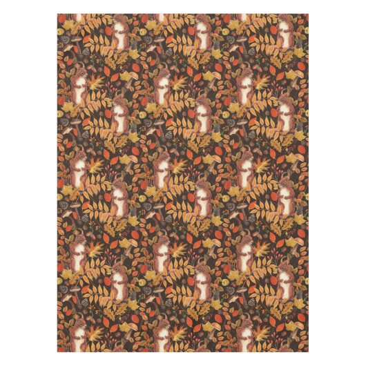 Nappe Écureuils automnaux et flore sur brun foncé (Devant)