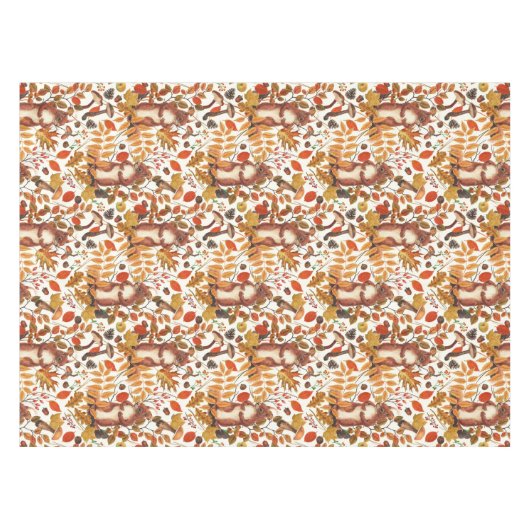 Nappe Écureuils d'automne et flore automnale sur le blan (Devant (Horizontal))