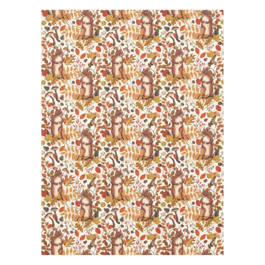 Nappe Écureuils d'automne et flore automnale sur le blan (Devant)