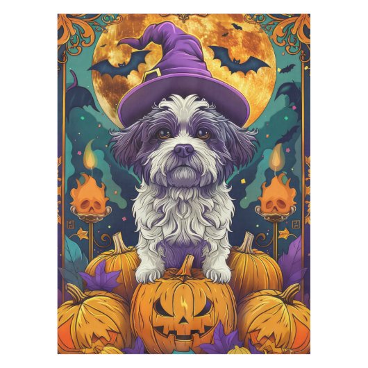 Nappe Éffrayant Chih Tzu Chien Halloween sorcière et Cit (Devant)
