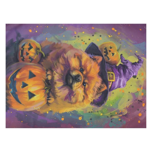 Nappe Éffrayant Chow Chow Chien Halloween sorcière et Ci (Devant (Horizontal))