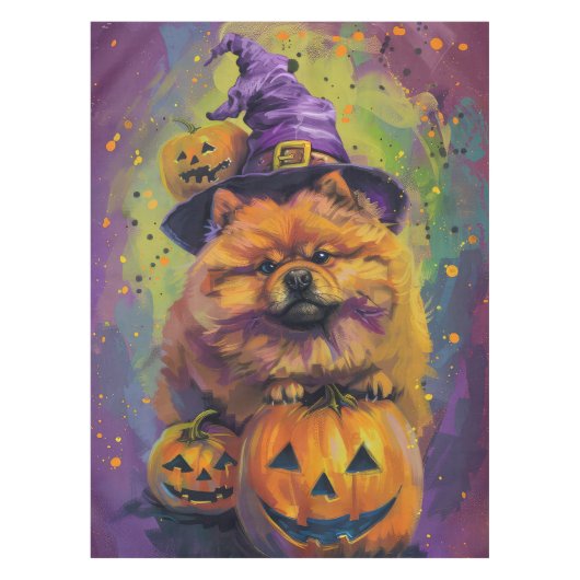 Nappe Éffrayant Chow Chow Chien Halloween sorcière et Ci (Devant)