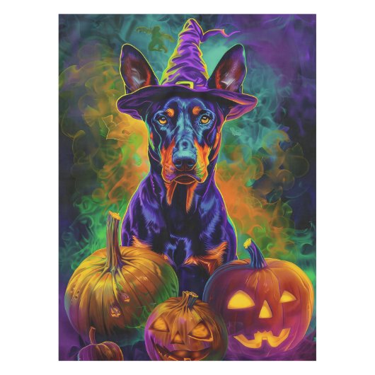 Nappe Éffrayant Doberman Chien Halloween sorcière et Cit (Devant)