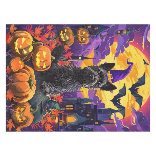 Nappe Éffrayant écossais Terrier Citrouille de sorcière  (Devant (Horizontal))