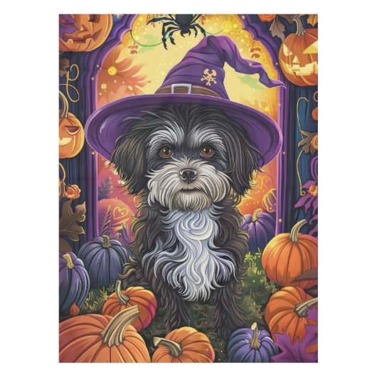 Nappe Éffrayant Havanais Chien Halloween sorcière et Cit (Devant)
