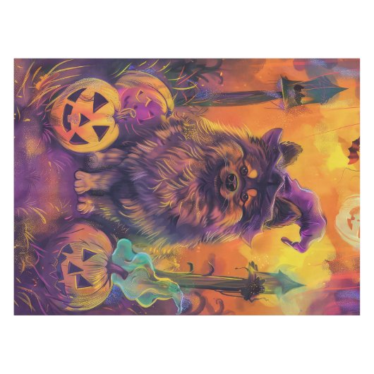 Nappe Éffrayant Keeshond Chien Halloween sorcière et Cit (Devant (Horizontal))