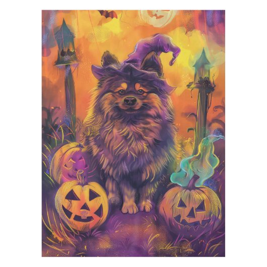 Nappe Éffrayant Keeshond Chien Halloween sorcière et Cit (Devant)