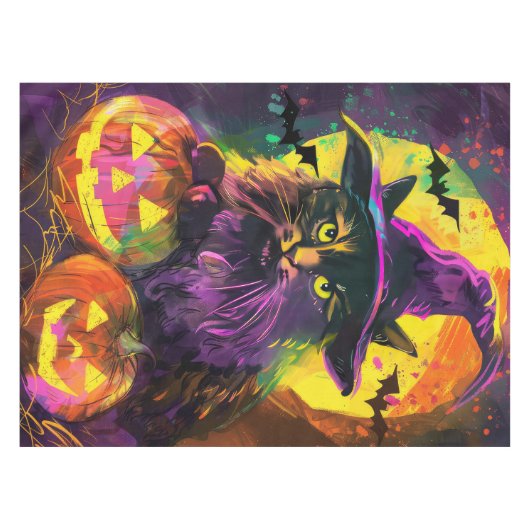 Nappe Éffrayant Turc Angora Chat Halloween Citrouille so (Devant (Horizontal))