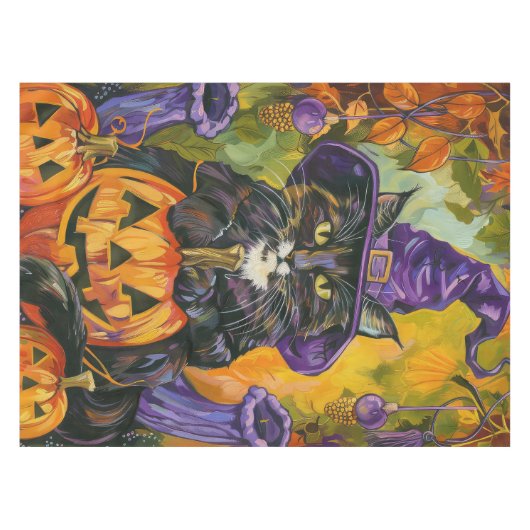 Nappe Éffrayant Tuxedo Chat Halloween Sorcière Et Citrou (Devant (Horizontal))