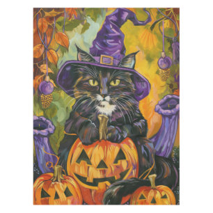 Nappe Éffrayant Tuxedo Chat Halloween Sorcière Et Citrou