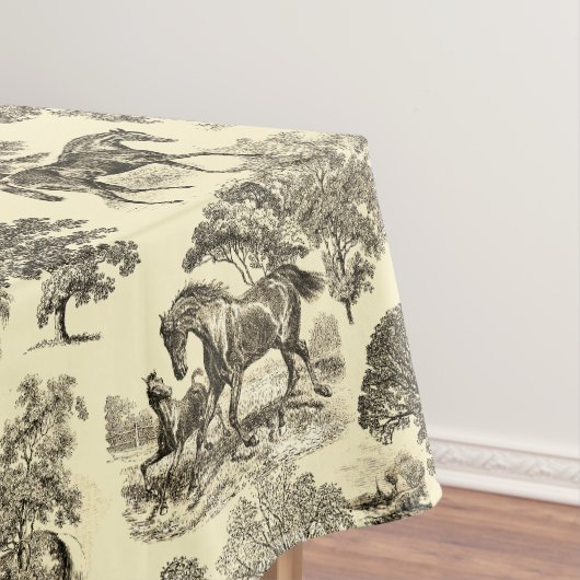 Nappe Elégant Beige Rustique Horses Toile (In Situ)