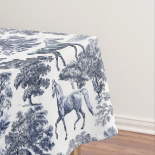 Nappe Elégant Bleu Blanc Rustique Horses Toile