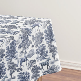 Nappe Elégant Bleu Blanc Rustique Horses Toile