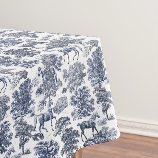 Nappe Elégant Bleu Blanc Rustique Horses Toile (In Situ)