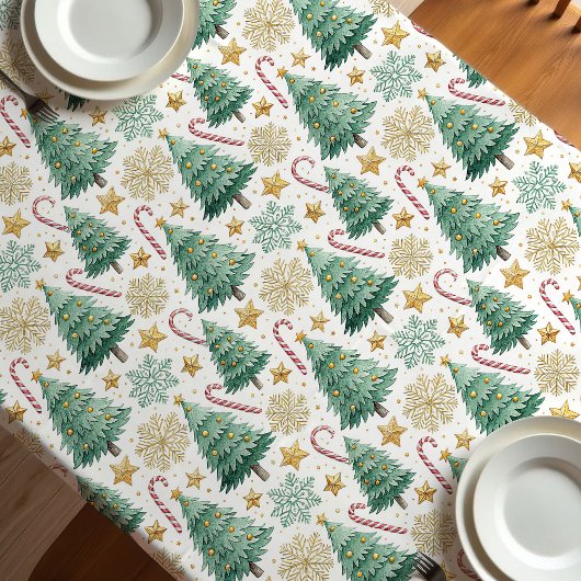 Nappe Elegant Christmas trees red green gold tablecloth