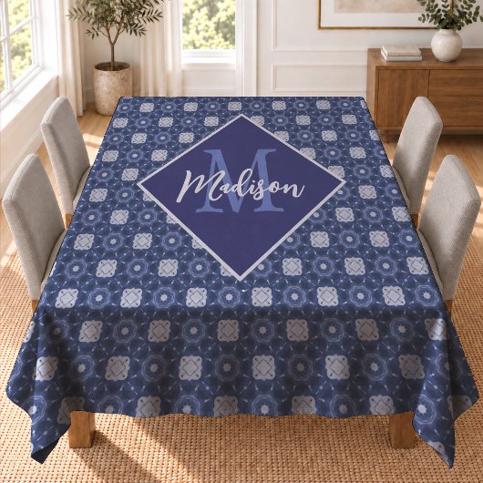 Nappe Élégant Monogramme Initiale Gris Bleu