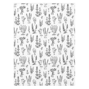 Nappe Élégant Motif de jardin de plantes blanches noires