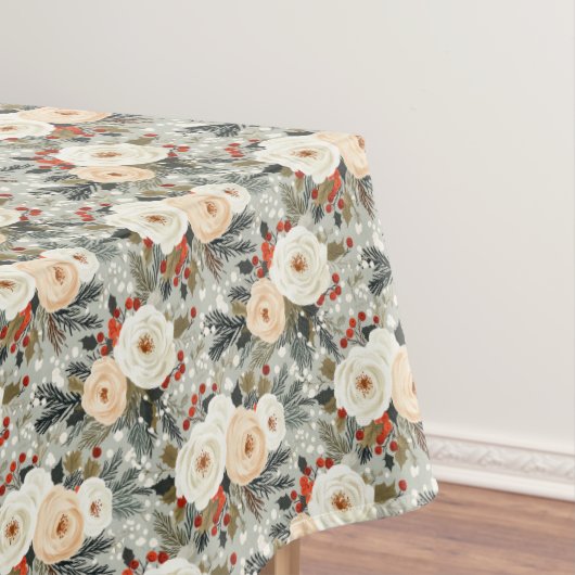 Nappe Elégant Noël Roses blanches et Berry rouge d'hiver (In Situ)