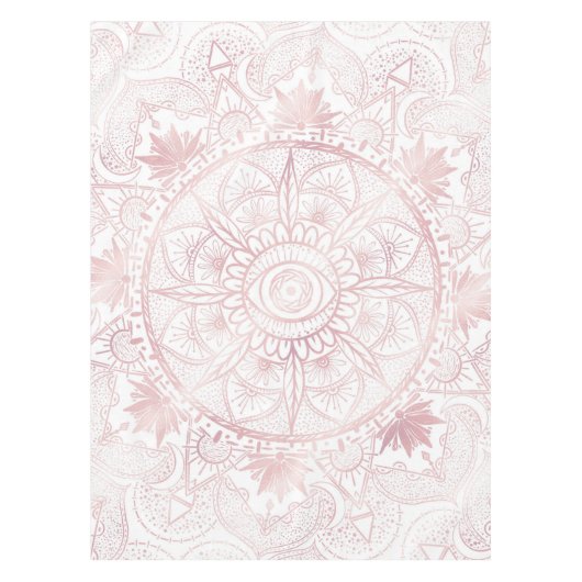 Nappe Elégant Rose Blanc Or Oeil Soleil Lune Mandala (Devant)