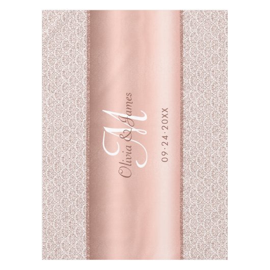 Nappe Élégant Rose Damask or Monogram Mariage (Devant)