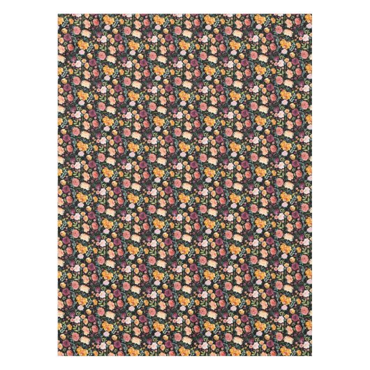 Nappe Elégante aquarelle automne motif floral sur noir (Devant)