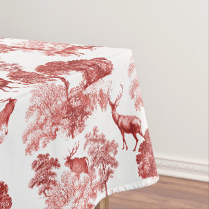 Nappe Élégante Forêt de cerfs en toile rouge Vintage