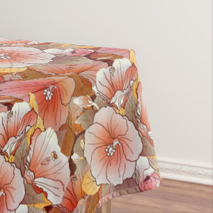 Nappe Elégante Pêche Tropicale Et Fleur D'Hibiscus Blanc