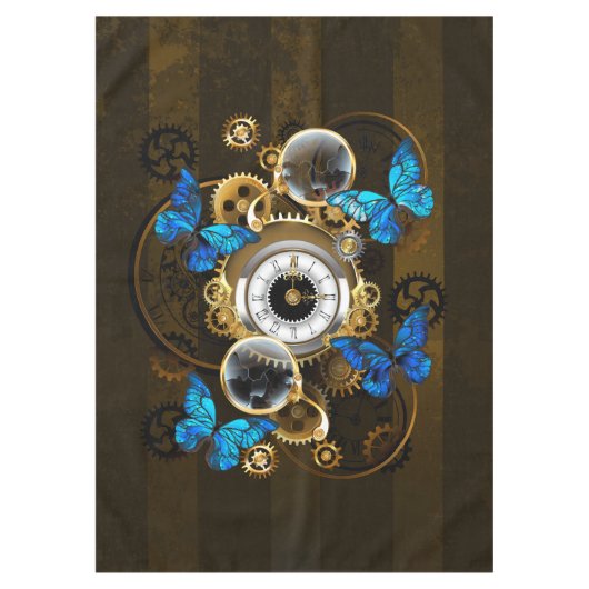 Nappe Engrenages à vapeur et papillons bleus (Devant)